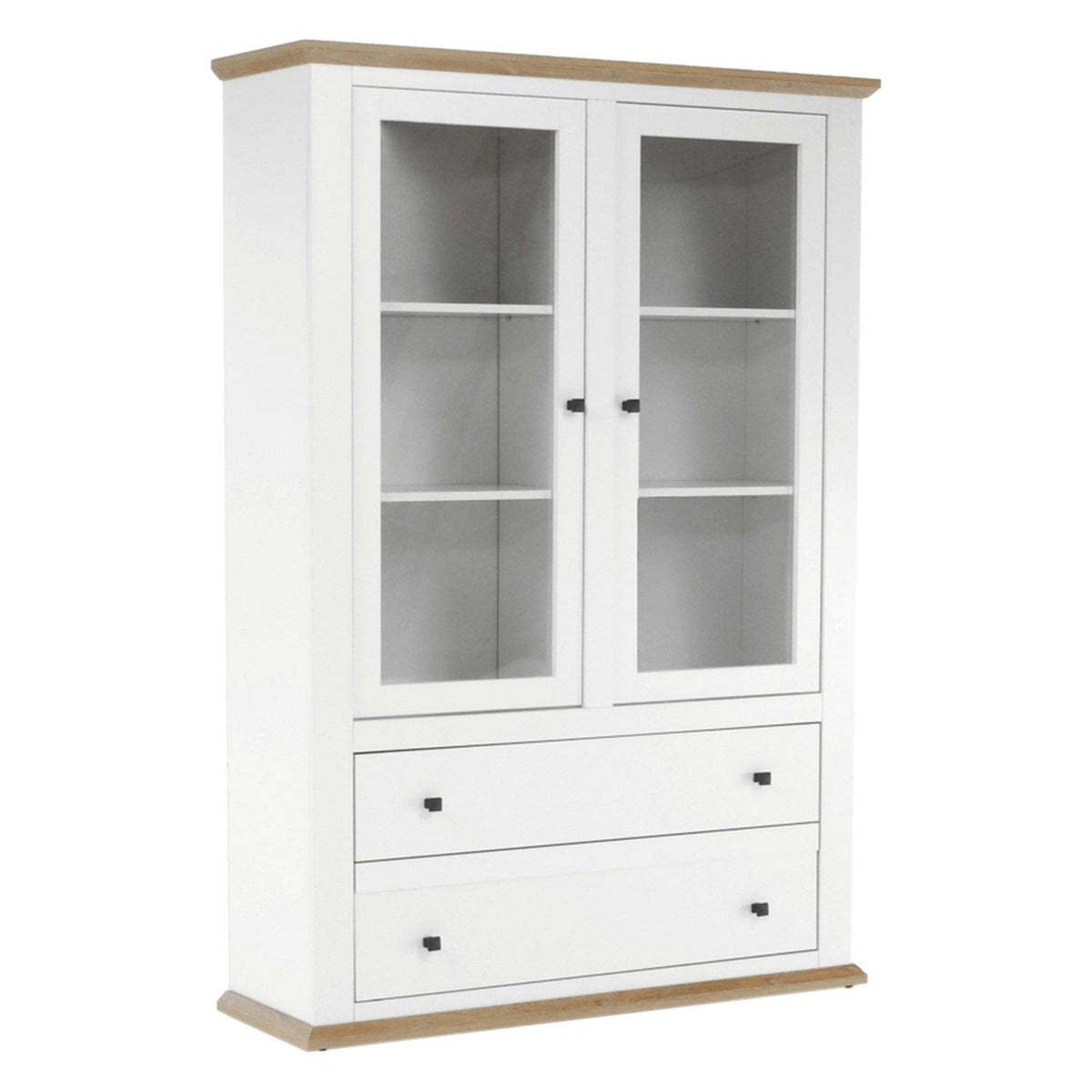 Vitrina LEON MZ5, alb/stejar deschis, PAL laminat, 125x40x180 cm