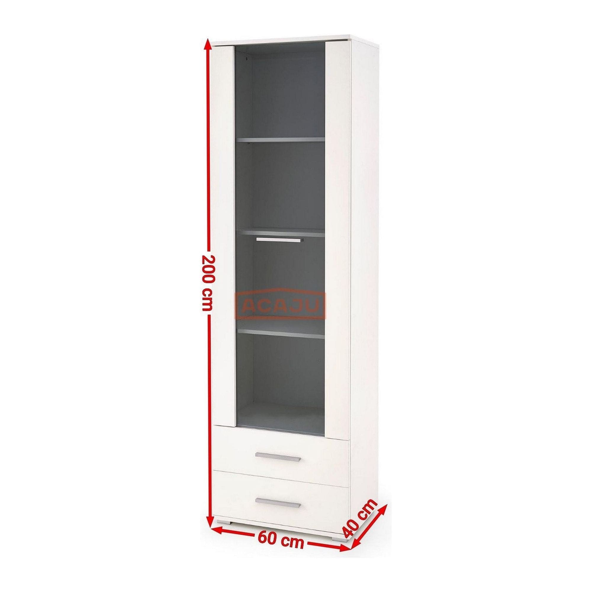 Vitrina LIMA W-1, alb, PAL laminat/sticla, 60x40x200 cm
