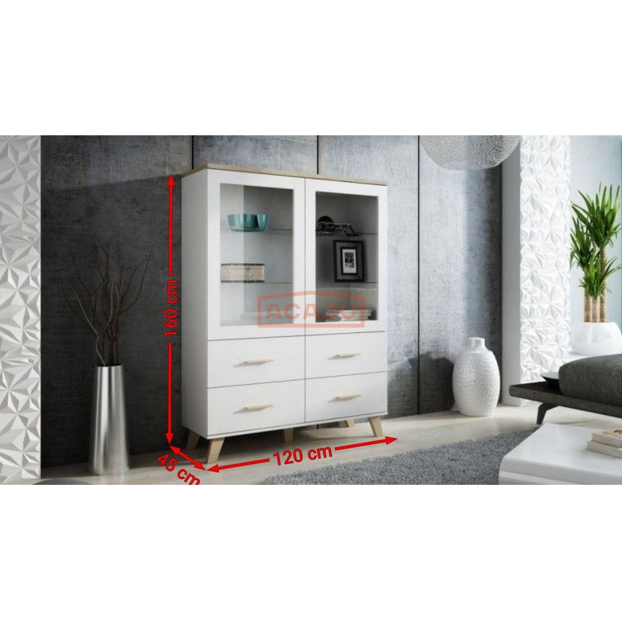 Vitrina LOTTA, alb, PAL/sticla securizata, 120x45x160 cm