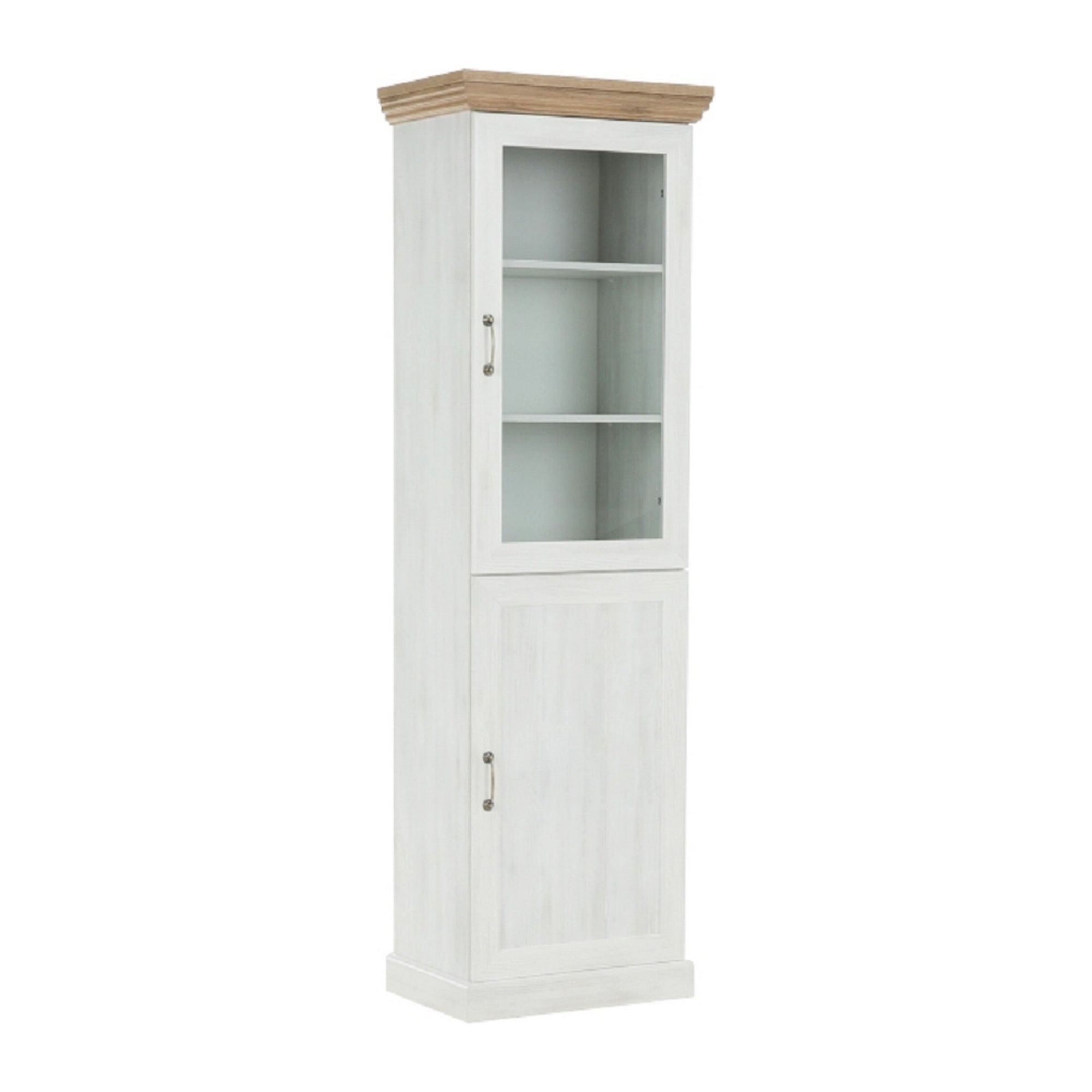 Vitrina ROYAL W1D, alb/stejar salbatic, PAL melaminat/plinte decorative/metal, 57x39x187 cm