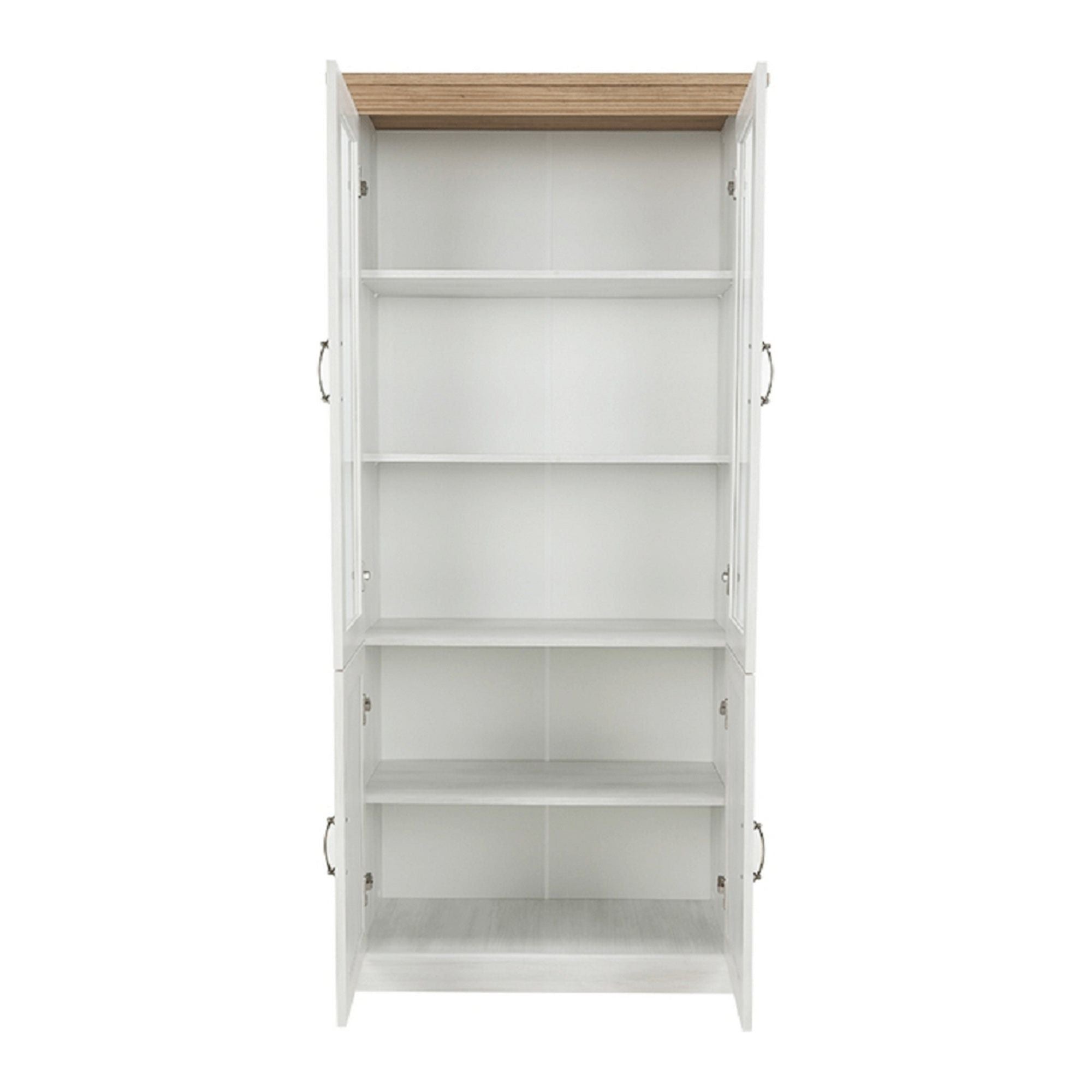 Vitrina ROYAL W4D, alb/stejar salbatic, PAL melaminat/plinte decorative/metal, 87x39x187 cm