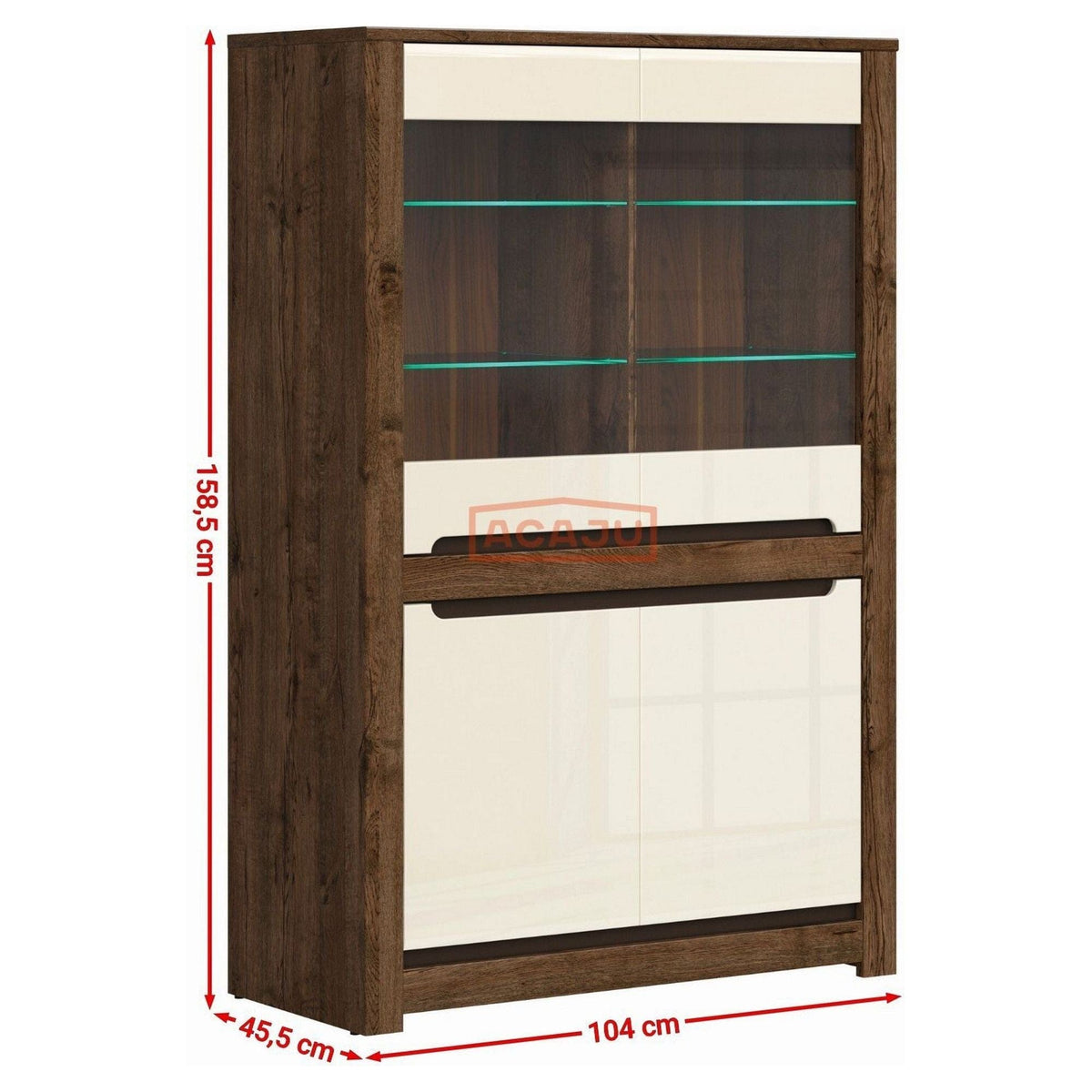 Vitrina RUSO, bej/stejar inchis, 104x46x159 cm