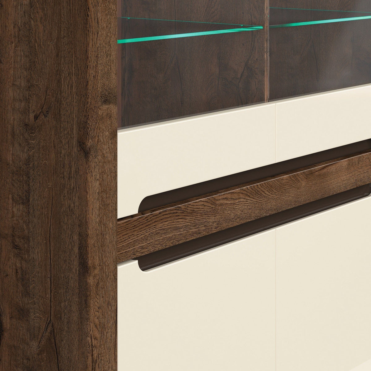 Vitrina RUSO, bej/stejar inchis, 104x46x159 cm