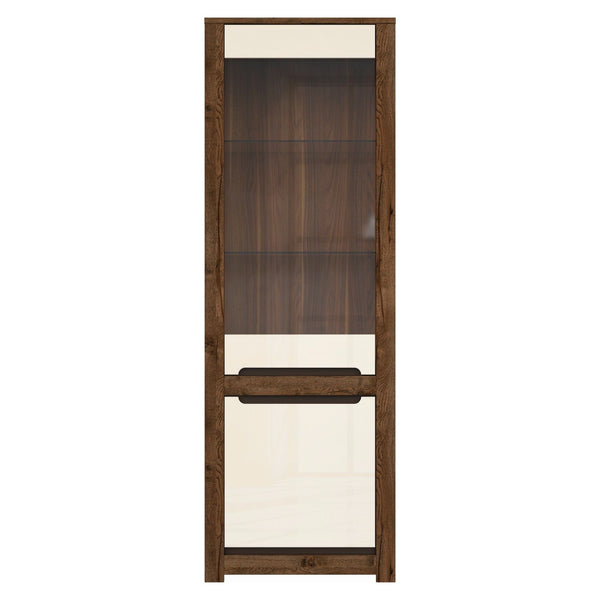 Vitrina RUSO, stejar april/alb perla, PAL/sticla securizata, 69x46x205 cm