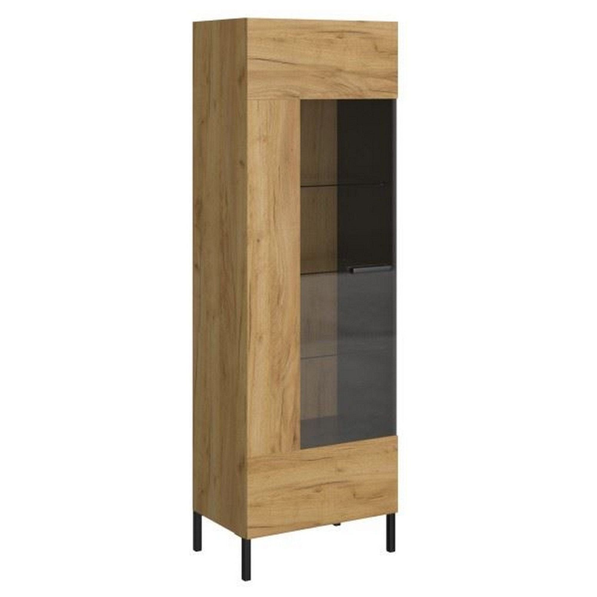 Vitrina SANTES, stejar artisan auriu, PAL laminat, 64x42x198 cm