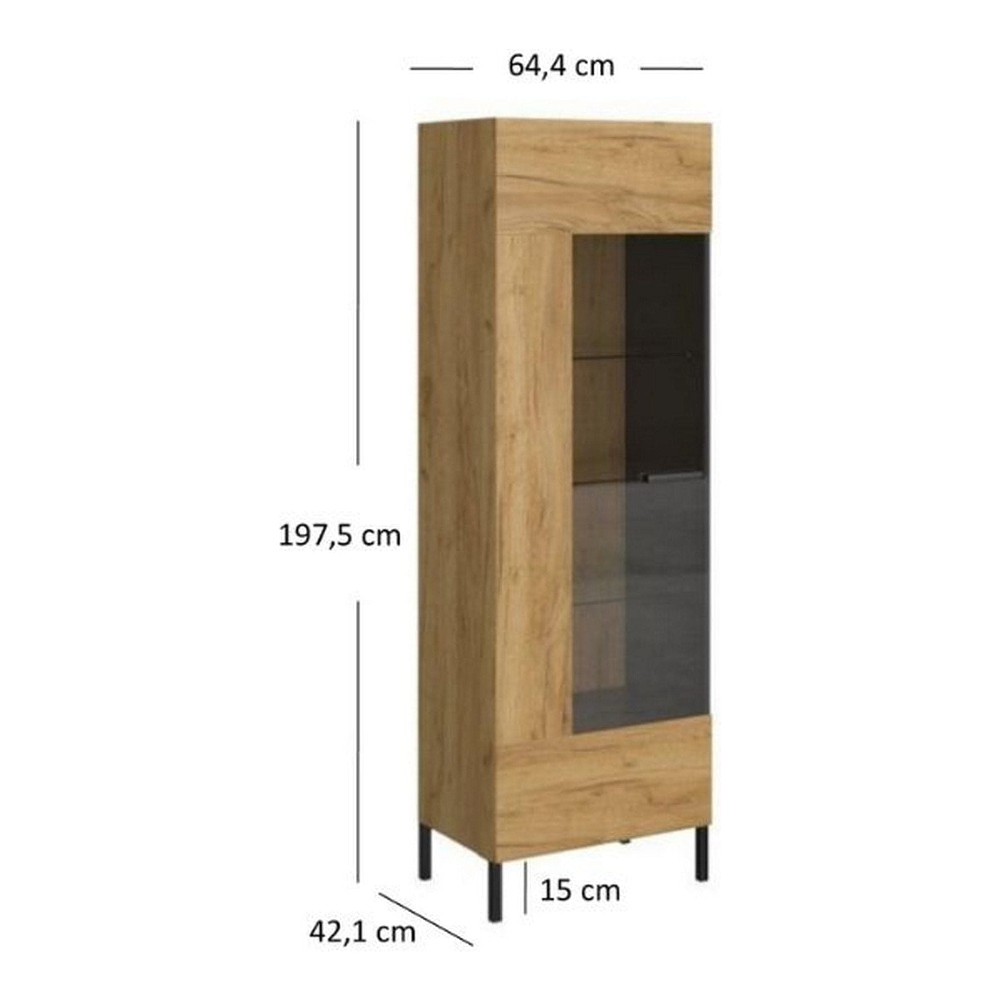 Vitrina SANTES, stejar artisan auriu, PAL laminat, 64x42x198 cm