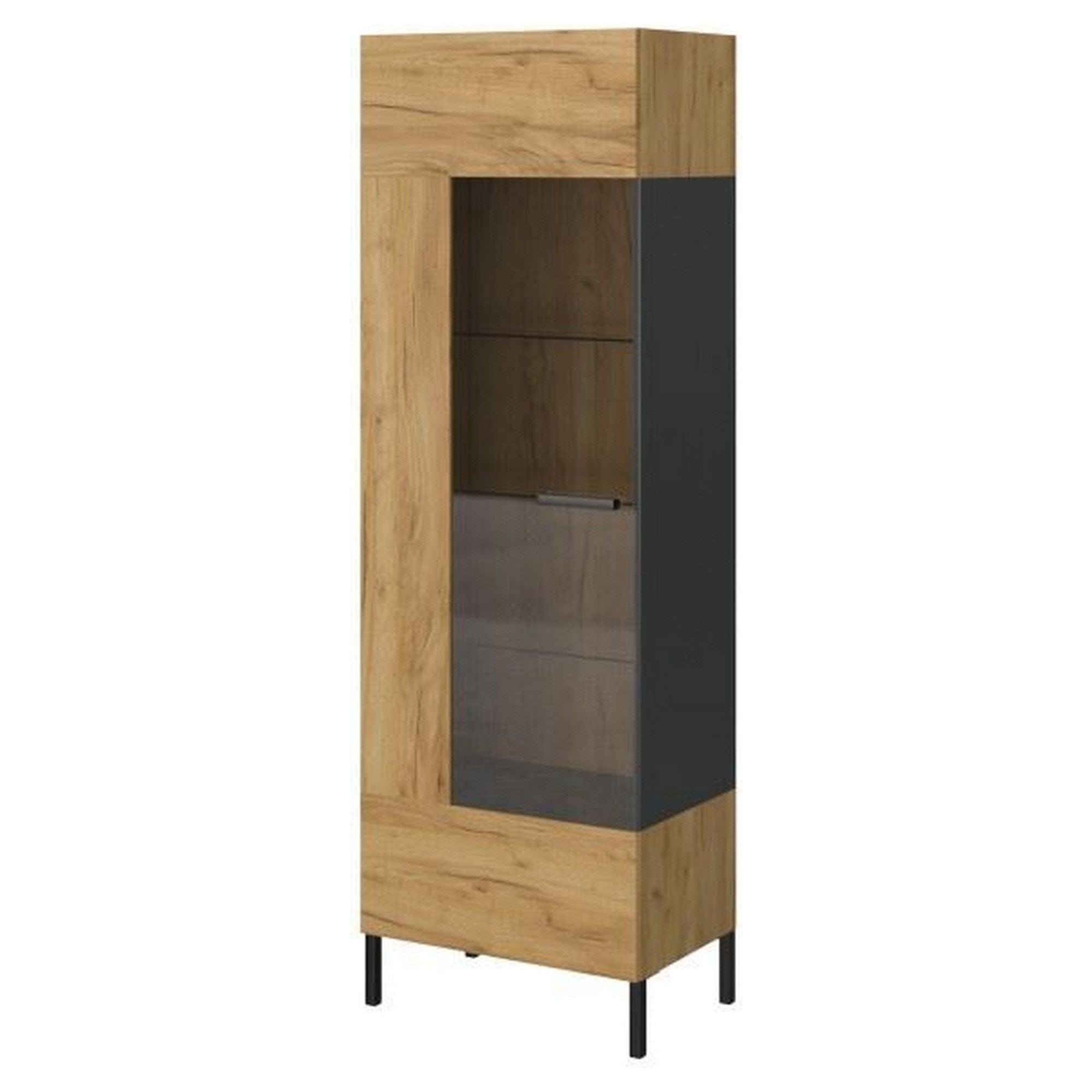Vitrina SANTES, stejar artisan auriu, PAL laminat, 64x42x198 cm