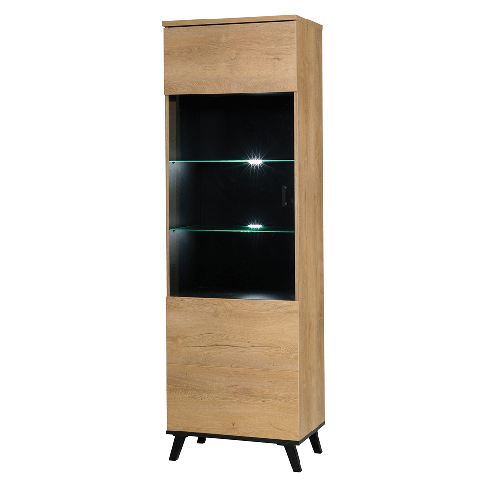 Vitrina SIRAN TYP 2, stejar lefkas, DTD laminat/plastic, 61x40x191 cm