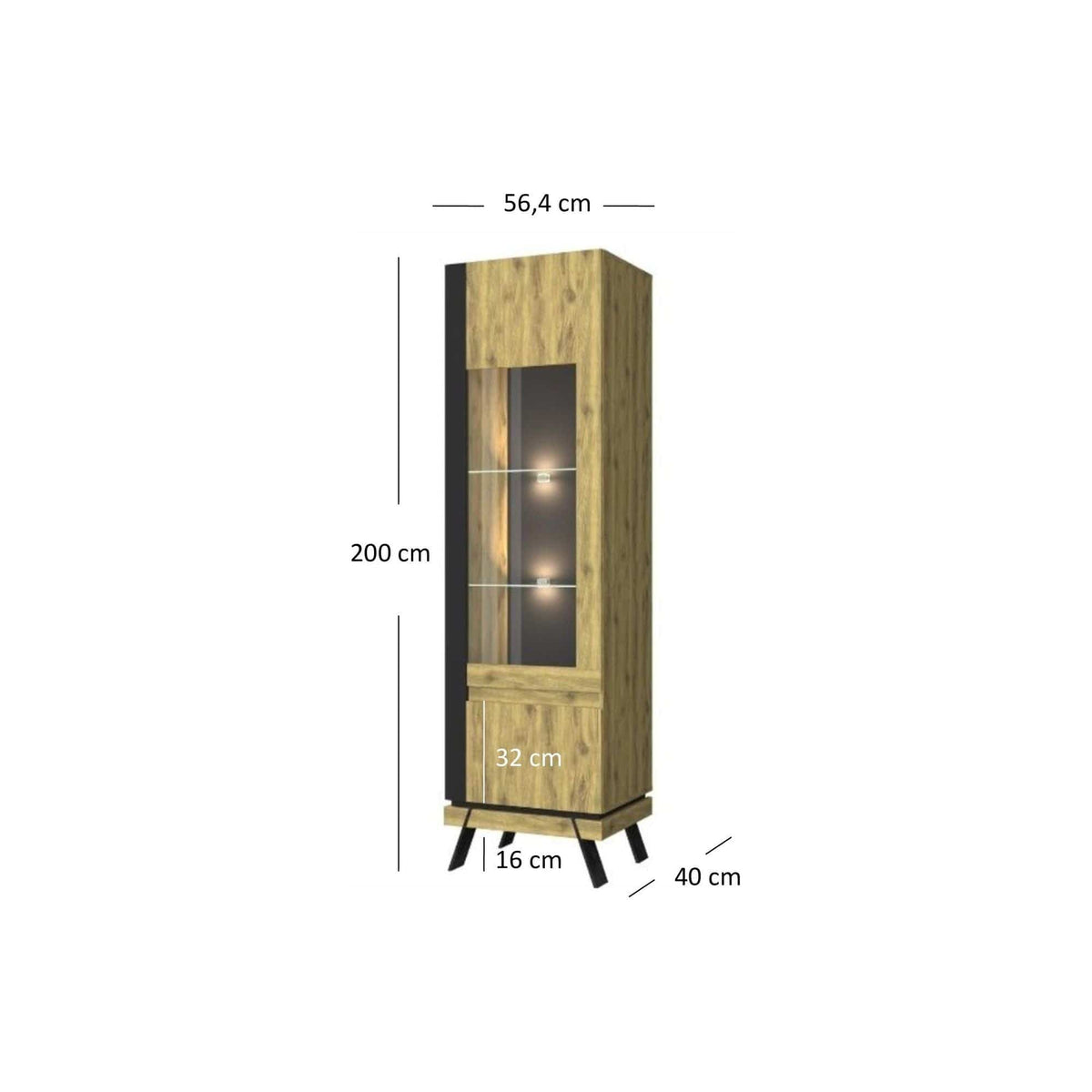 Vitrina STREET, stejar navarra, PAL laminat, 56x40x200 cm