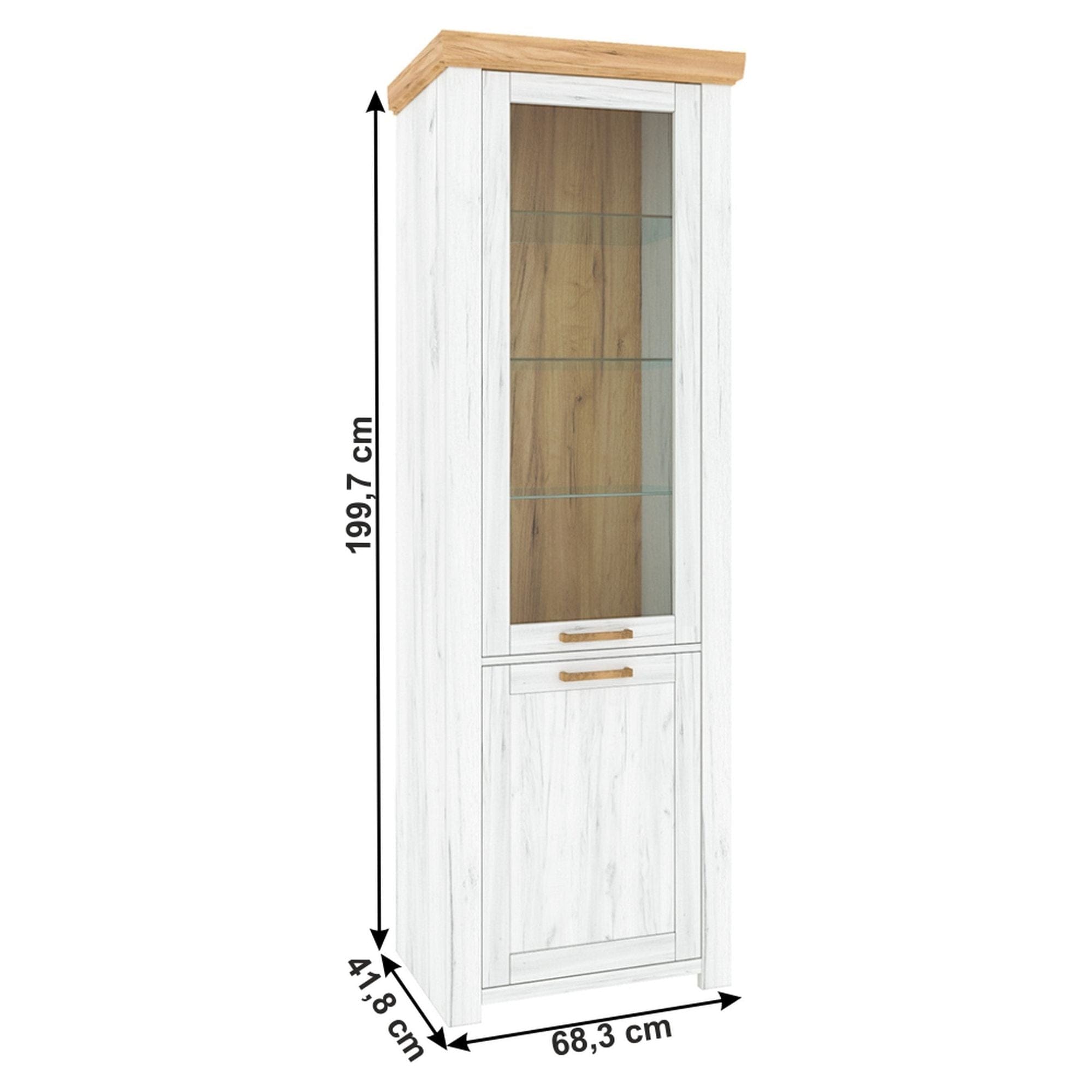 Vitrina SUDBURY A, stejar craft auriu/stejar craft alb, PAL laminat, 68x42x200 cm