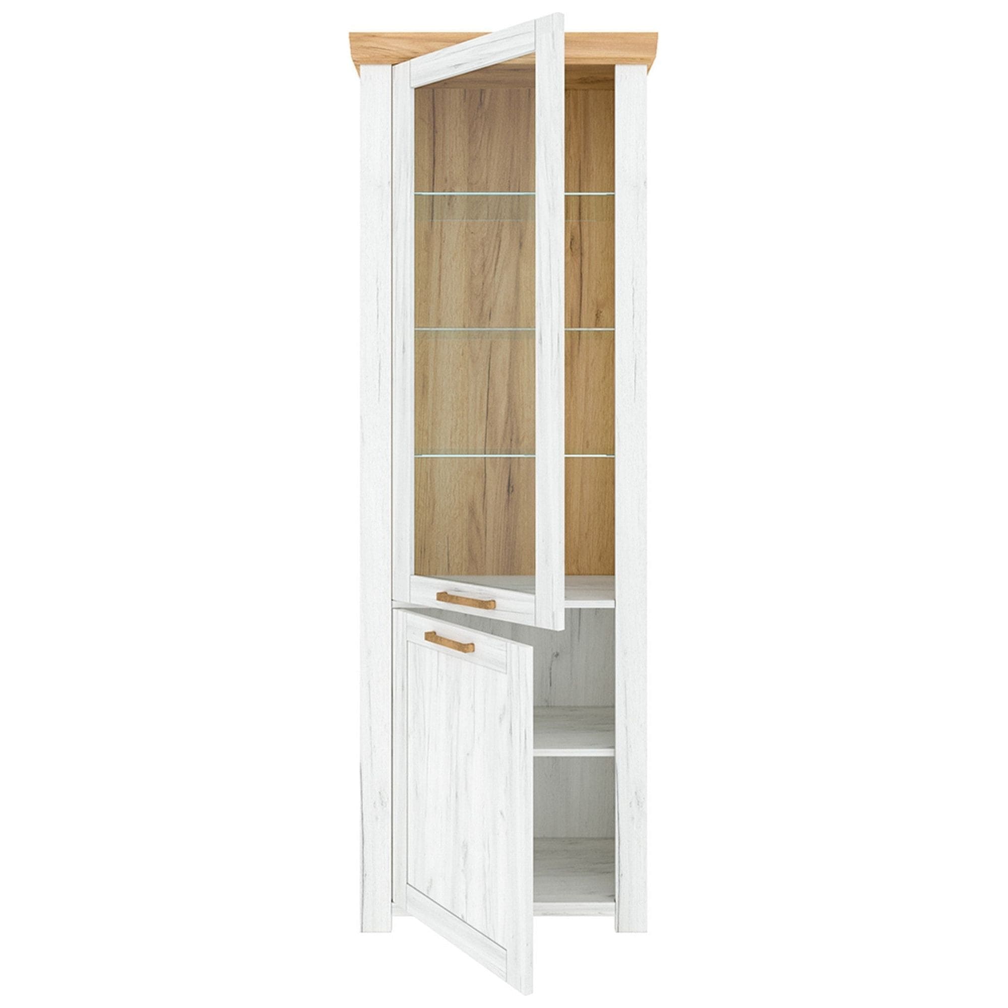 Vitrina SUDBURY A, stejar craft auriu/stejar craft alb, PAL laminat, 68x42x200 cm