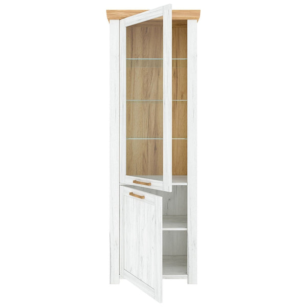 Vitrina SUDBURY A, stejar craft auriu/stejar craft alb, PAL laminat, 68x42x200 cm