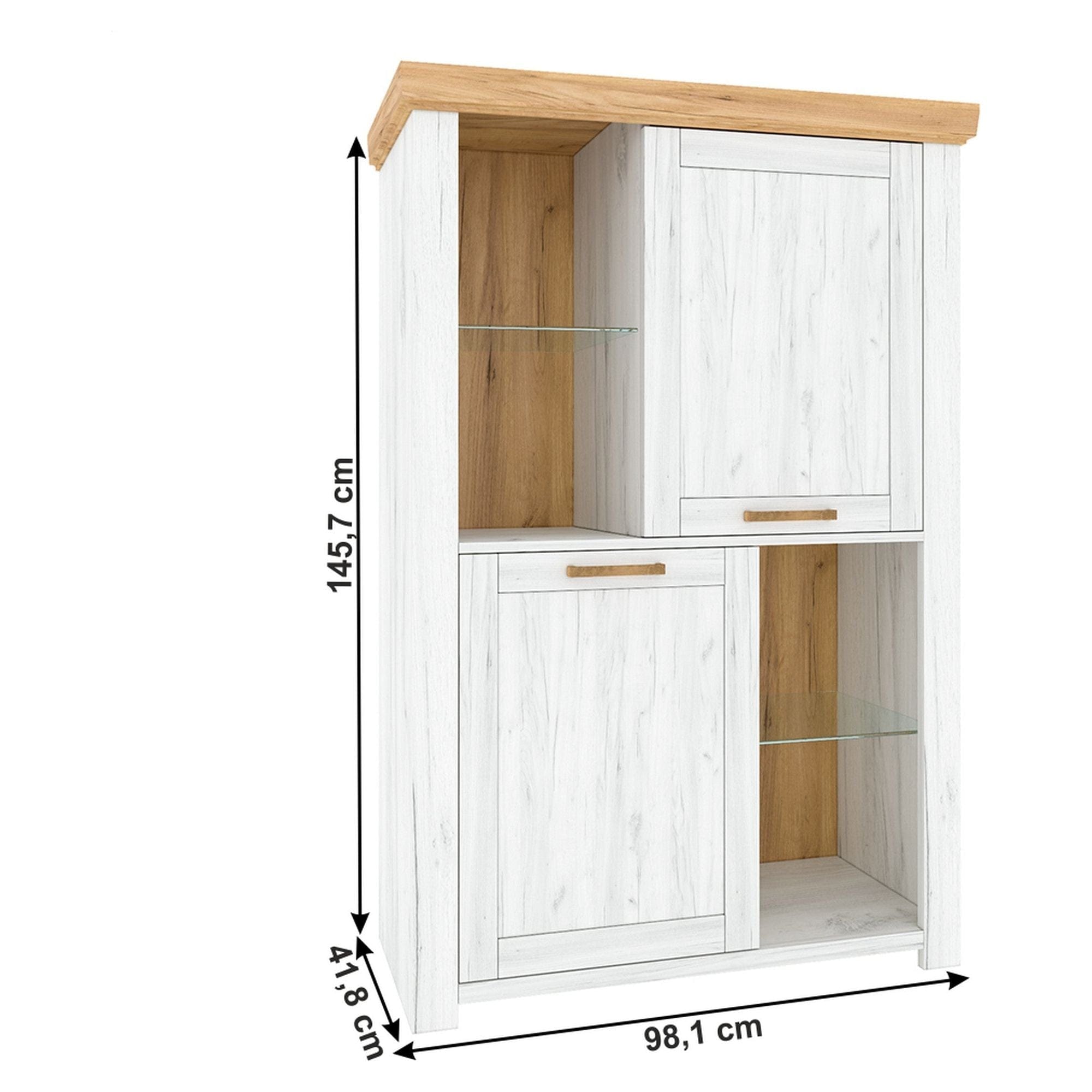 Vitrina SUDBURY C, stejar craft auriu/stejar craft alb, PAL laminat, 98x42x146 cm