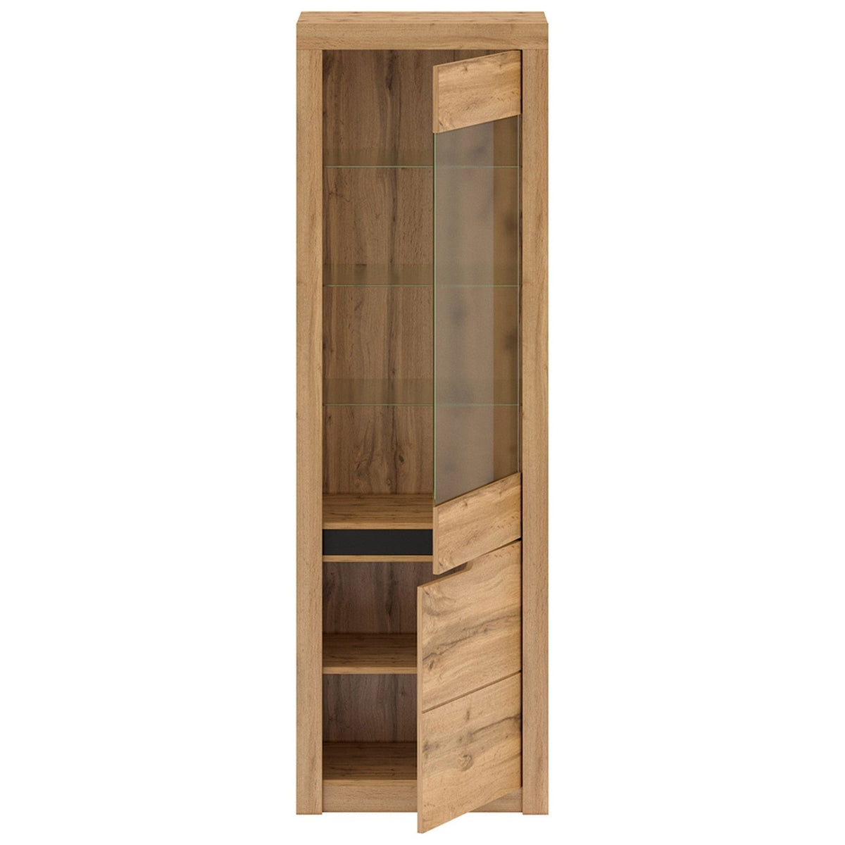 Vitrina TORONTA A1, stejar wotan, DTD laminat, dechidere dreapta, 63x40x197 cm