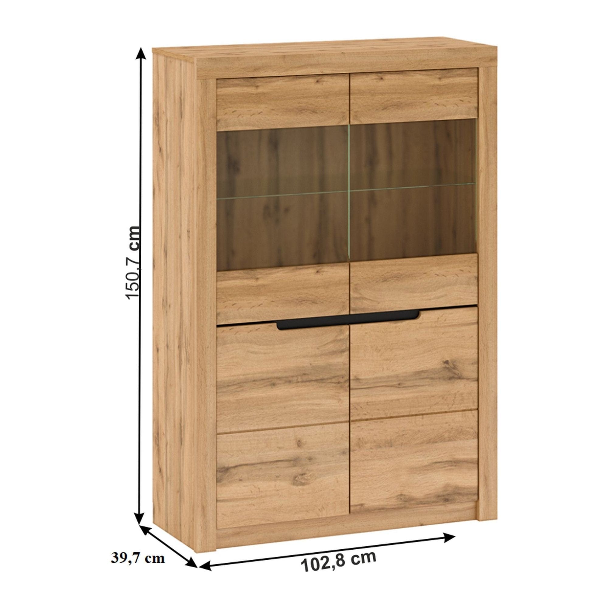 Vitrina TORONTA C, stejar wotan, DTD laminat, 103x40x151 cm