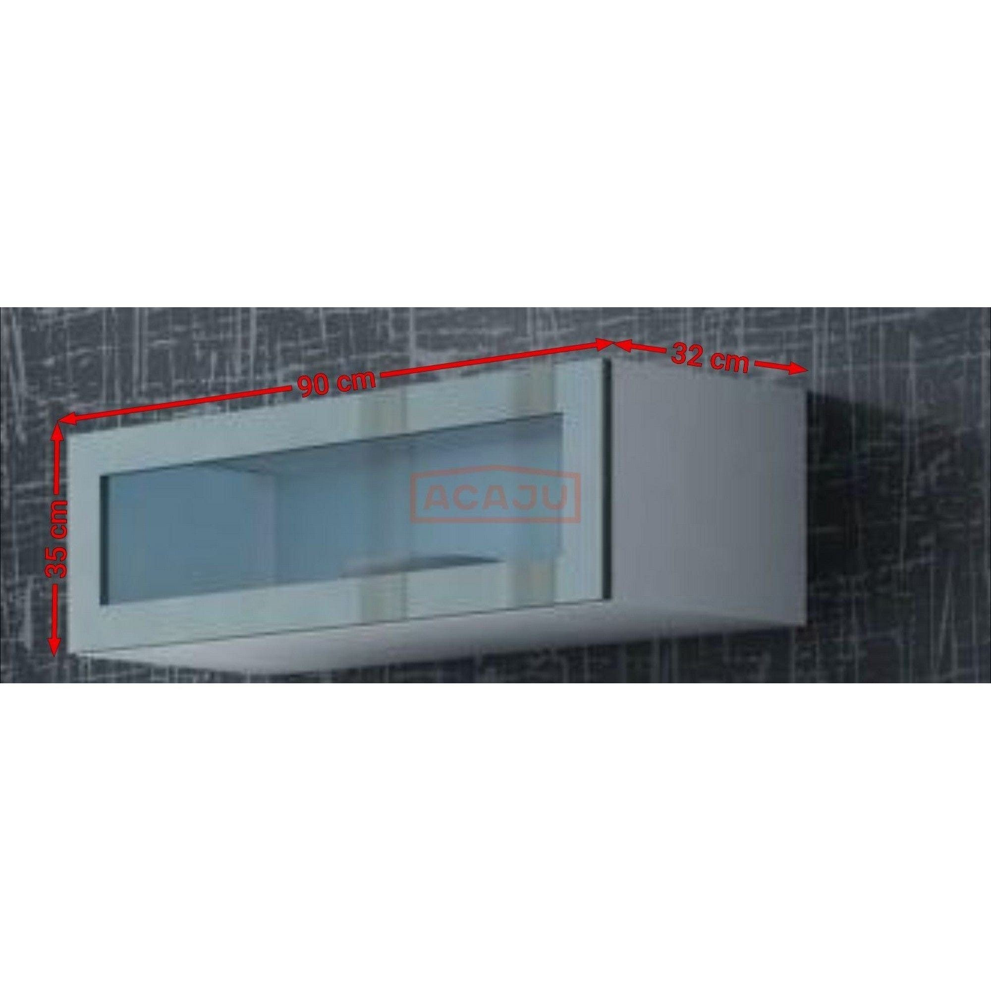 Vitrina VIGO 90, alb/gri, PAL/sticla, 90x32x35 cm