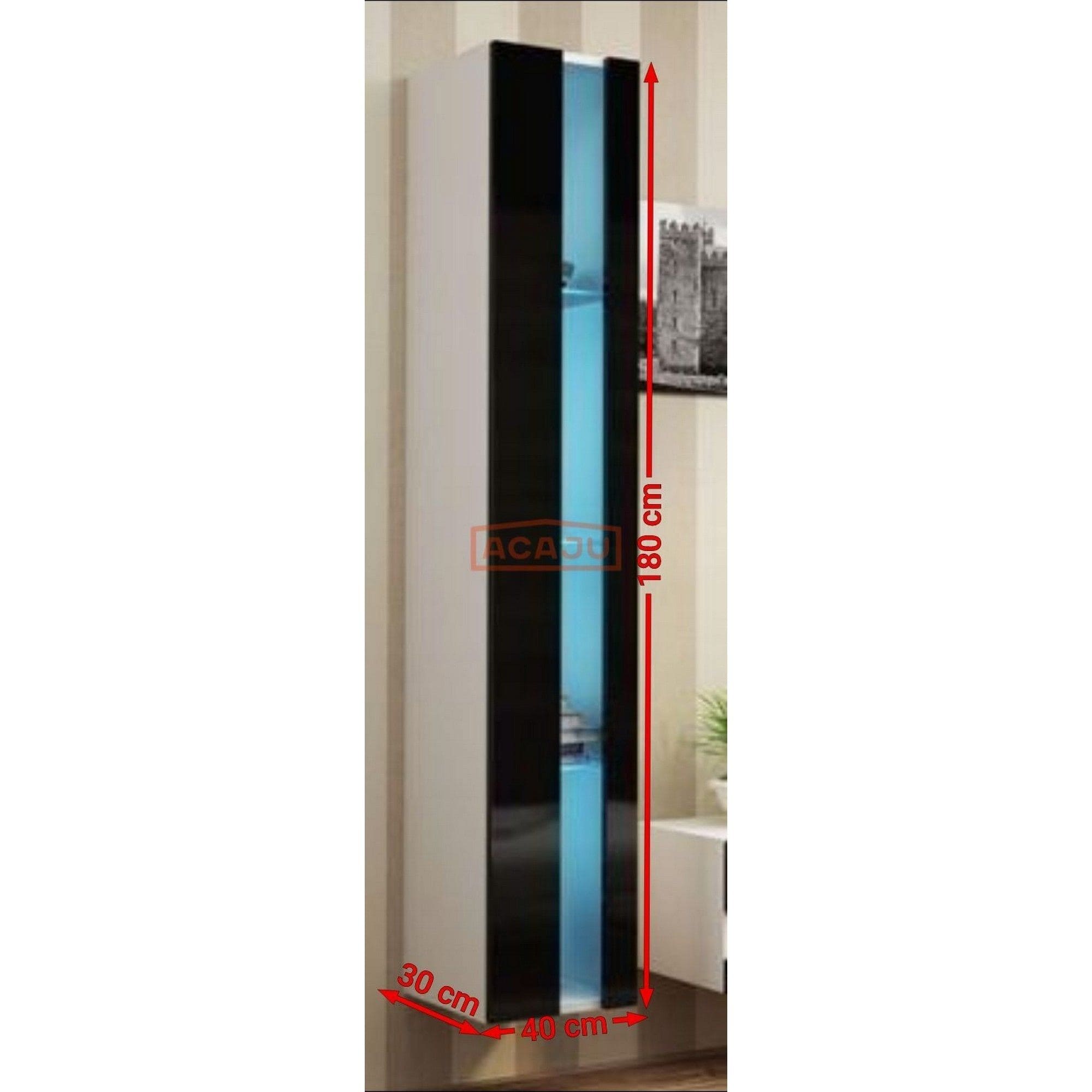 Vitrina VIGO NEW 180, alb/negru, PAL, 40x30x180 cm