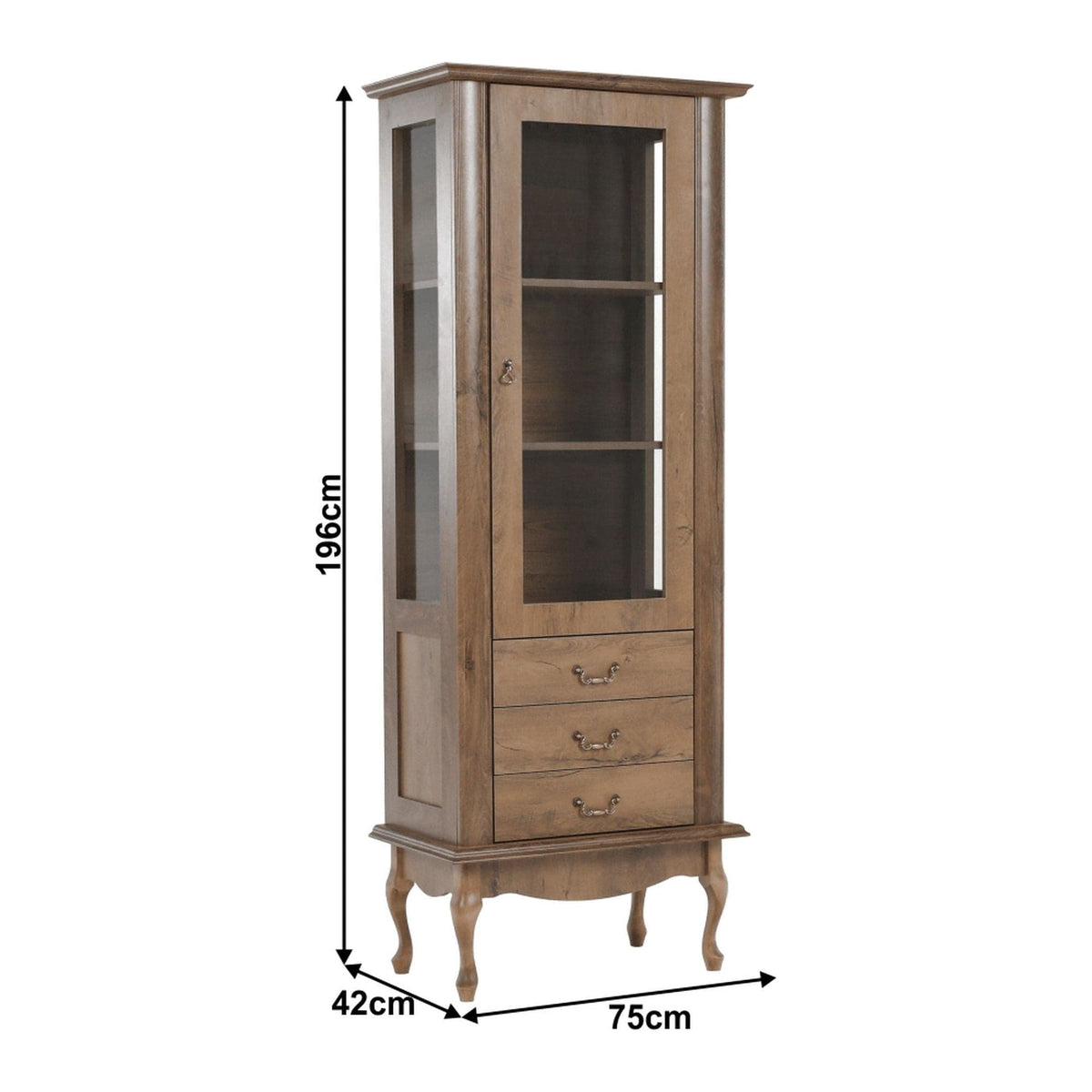 Vitrina VILAR DA4, stejar lefkas, DTD laminat, 75x42x196 cm