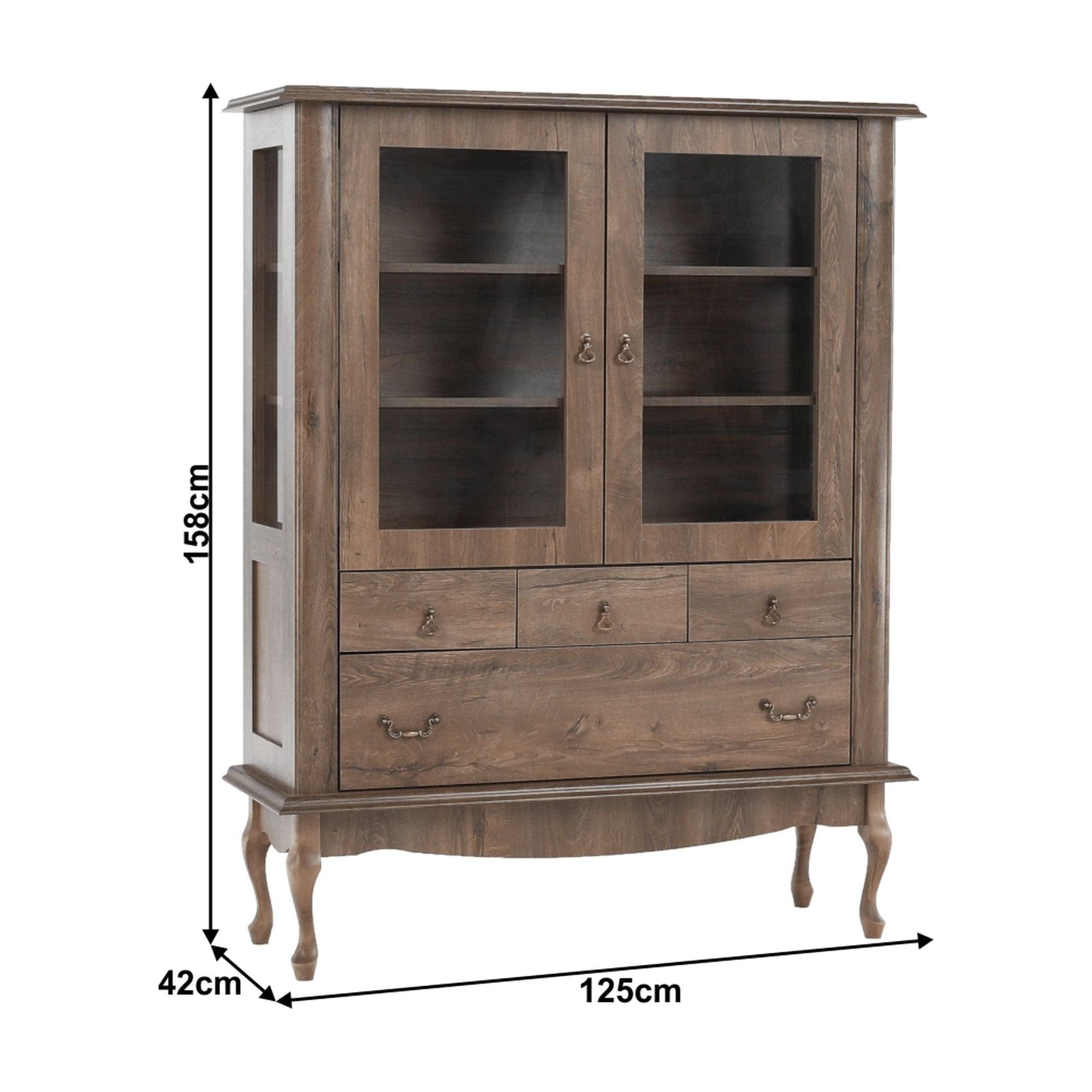 Vitrina VILAR DA5, stejar lefkas, DTD laminat, 125x42x158 cm