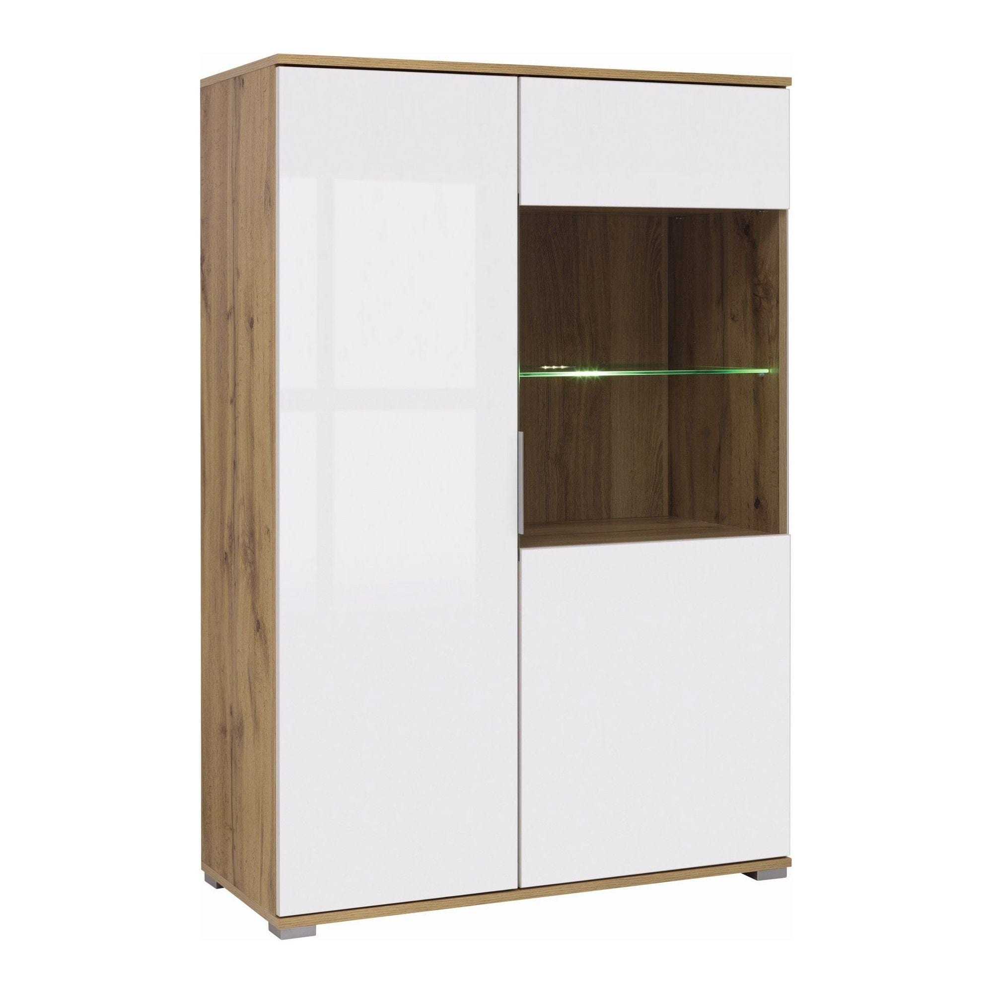 Vitrina ZELE REG1W1D-90, alb/stejar wotan, PAL/sticla securizata, 90x41x133 cm