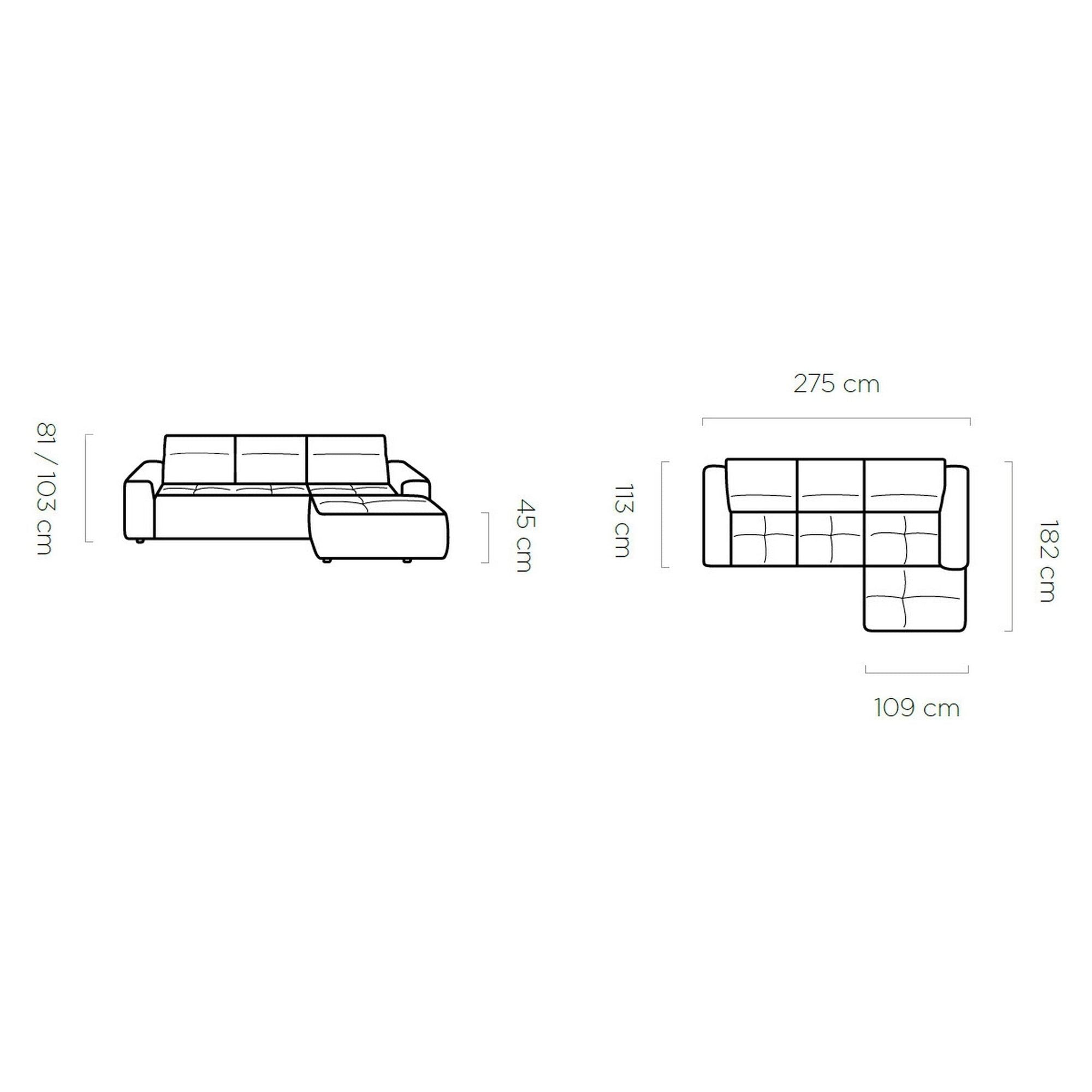 Coltar modern COLOMBO MINI cu sistem electric de ajustare a adancimii, 275x182x81/103 cm.